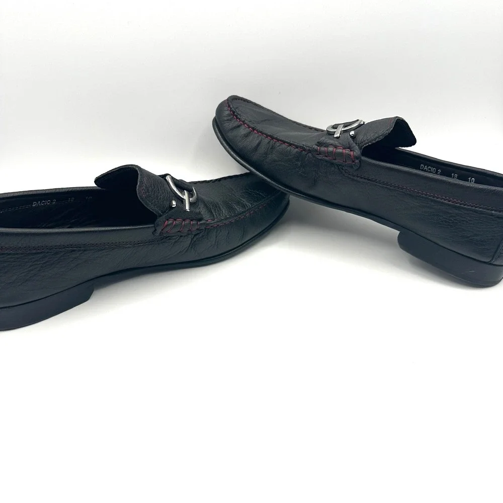 Donald Pliner Loafers Mens 10M Black Dacio 2 Bit Red Stitch Italian Leather Shoe